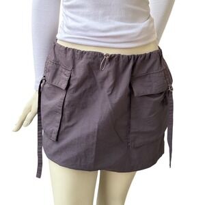 Shein Cargo Mini Skirt Mauve Elastic Drawstring Waist Y2K Bratz Gorpcore Sz L
